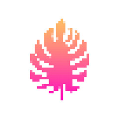 Fototapeta premium Pixelated leaf icon with vibrant pink gradient, ideal for retro games or adding a playful touch.