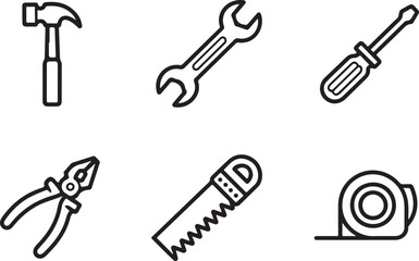 Collection of hand tool icons isolated on white background