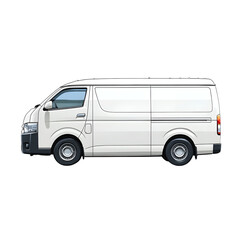 White commercial van ready for delivery or transportation of goods against a black backdrop