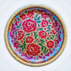 Elegant Floral Design on Decorative Tray with Golden Rope Edge