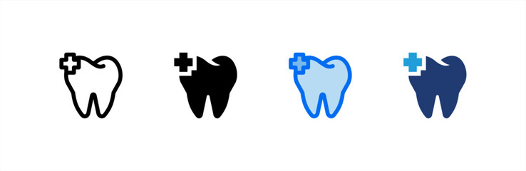 Tooth icon set multiple style collection. Vector illustration.