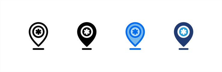 Medical Location icon set multiple style collection. Vector illustration.