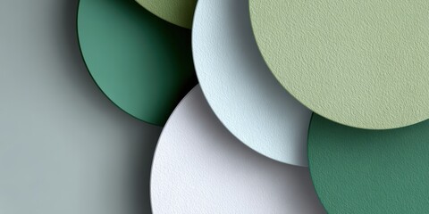 contemporary card design, contemporary card with overlapping circular and wave shapes in calming greens, whites, and pale blues professional with ample space for promotional text