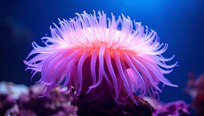 Vibrant pink sea anemone in underwater display