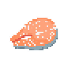 Obraz premium A mosaic icon depicts a salmon steak in pixel art style with an 8 bit retro gaming feel.