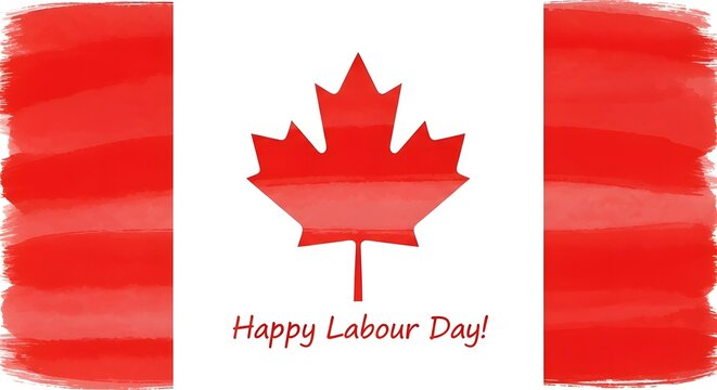 Happy labour day greeting with a watercolor canadian flag and maple leaf on a white background - Powered by Adobe