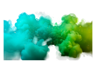 Green and blue smoke explosion isolated on transparent background