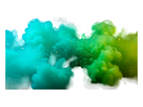 Green and blue smoke explosion isolated on transparent background - Powered by Adobe