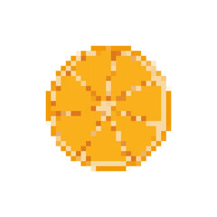 Obraz premium Pixel art orange slice with a retro 8 bit style. vibrant colors and simple design create nostalgia.