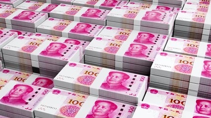 China 100 Yuan Banknote Horizontal 3D Animation - Alternative Financial Scene