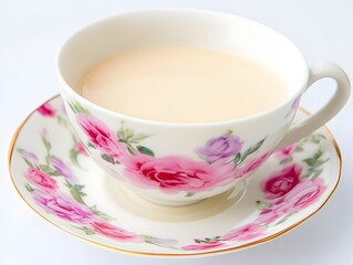 Fototapeta premium Elegant Floral Ceramic Tea Set: Perfect for Cozy Morning Ritual and Vintage Afternoon Tea