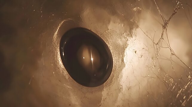 Closeup Dark Gemstone on Cracked Surface Abstract Macro Photo
