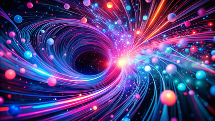 Fototapeta premium Vibrant swirling vortex of cosmic energy with glowing particles and streaks of light creating a tunnel effect into the unknown
