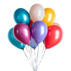 Colorful balloons in a variety of shapes, evoking a sense of joy and celebration, isolated on white background
