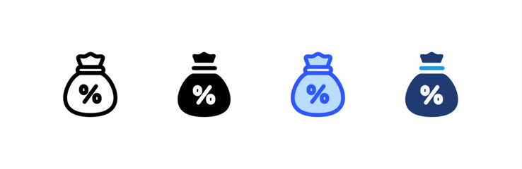 Money Bag icon set multiple style collection. Vector illustration.