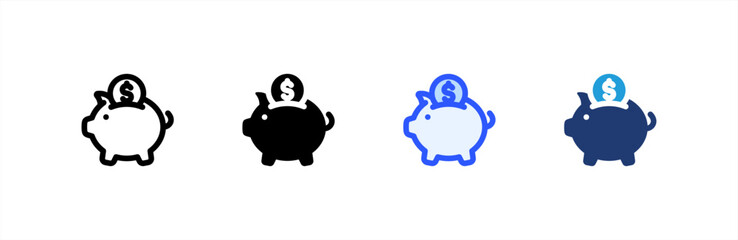 Piggy Bank icon set multiple style collection. Vector illustration.