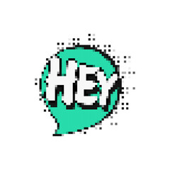 Obraz premium Pixelated comic-style speech bubble icon. green bubble with bold white text saying 