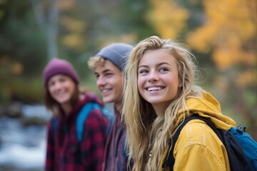 Young friends enjoying an outdoor hiking adventure.