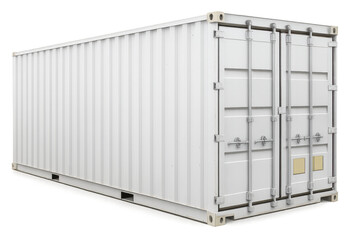 White shipping container with closed doors on transparent background
