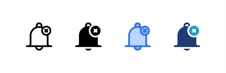 Cancel Bell icon set multiple style collection. Vector illustration.