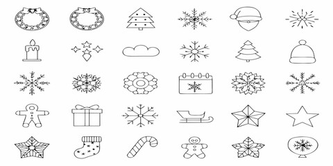 Christmas Icons Collection Outline Style vector illustration