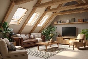 Unique characteristics of an attic create a cozy living environment.