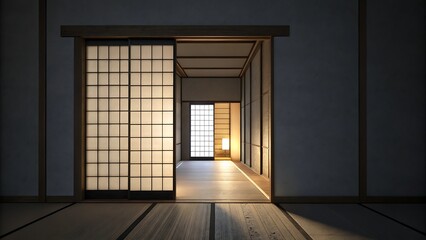 A serene japanese room with traditional shoji sliding doors creates a peaceful and minimalist interior design