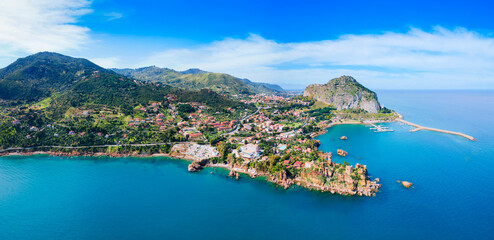 Fototapeta premium Cefalu city aerial panoramic view in Sicily, Italy