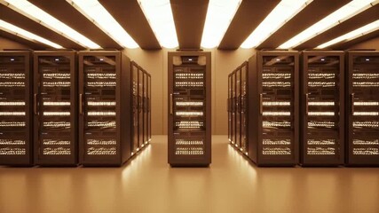 Modern data center with rows of server racks. - Powered by Adobe