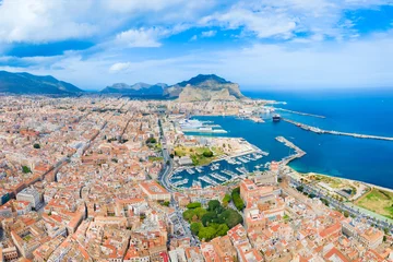 Fototapete Rund Palermo Palermo city port aerial panoramic view in Sicily  © saiko3p