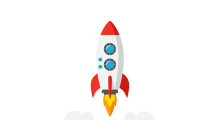 Colorful rocket launch with flat design and cloud background