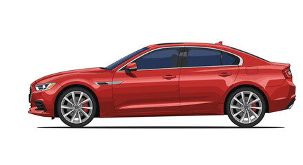 Fototapeta premium Sleek red sedan side view in modern flat design for automotive concepts