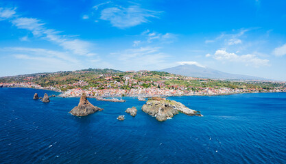 Cyclopean Isles aerial panoramic view in Aci Trezza © saiko3p