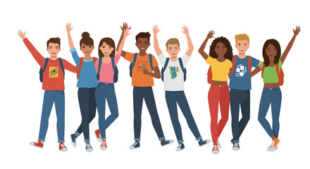 Obraz premium Diverse group of happy students celebrating together in casual clothing