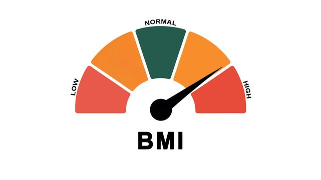 Animated BMI level meter rising from normal to high level, ideal for concepts related to high BMI, overweight conditions, obesity treatments and body mass index