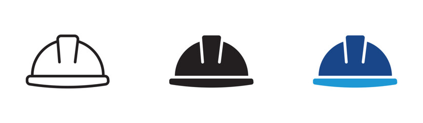 Safety helmet outline and silhouette icon set  .