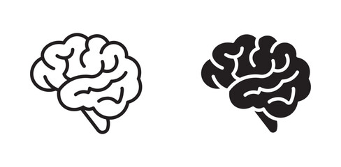 Human  brain icon set in outline and silhouette style .