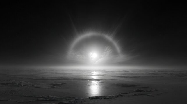 High Contrast Parheliacal Reflections and Shimmering Lights Above a Frozen Landscape