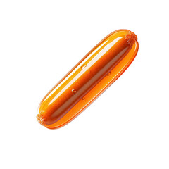Close up of a single orange gel cap pill isolated on a with subtle lighting transparent background