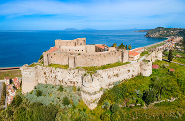 Milazzo Castle aerial panoramic view in Sicily