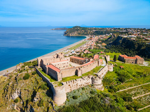Milazzo Castle aerial panoramic view in Sicily