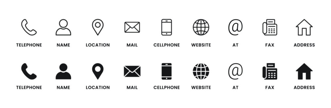 Business card icon set, contact information icon, Vector illustration.