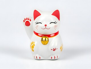 Lucky Maneki-Neko Ceramic Figurine: Japanese Culture's Iconic Symbol of Good Fortune and Prosperity in Whimsical Art Design