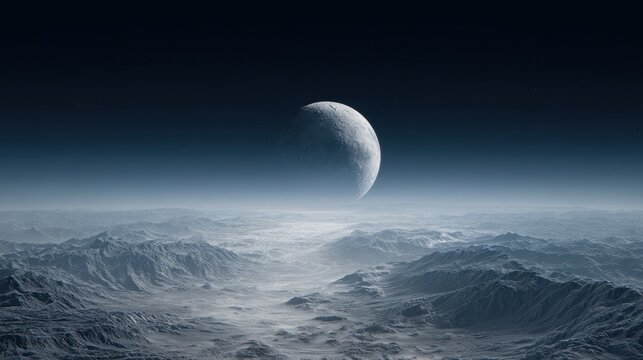 Stunning Medium Shot of the Moon Featuring Detailed Craters and Libration Effect Over Horizon