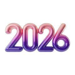 Glossy 2026 Numbers with Gradient Texture on Transparent Background for Modern Designs