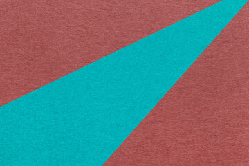 Abstract old geometric dark red paper background with turquoise rays, macro texture for banner, template, presentation