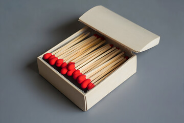 Minimalistic matchbox with open sliding cover featuring neatly arranged matches