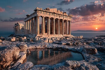 Obraz premium Sunset over parthenon high resolution picture