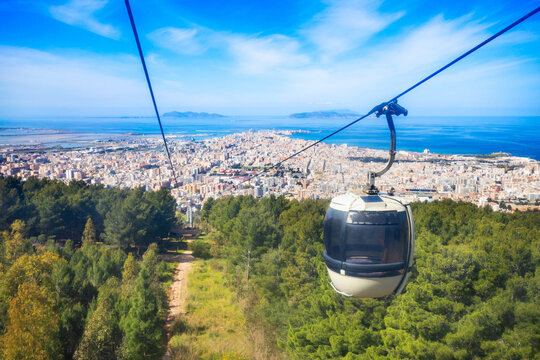 Trapani Erice Cableway in Sicily island, Italy