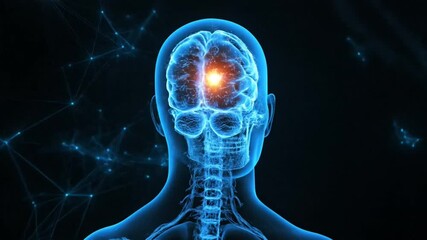 Rotating 3D Human Brain Scan – Futuristic Neural Network Animation with Glowing Synapses and Digital Anatomy - Powered by Adobe